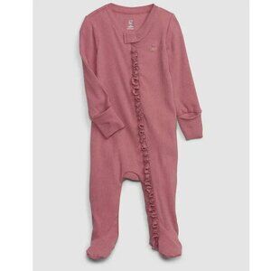NWT New Pink Baby Gap Girl Ruffle Long Sleeve Sleeper Onesie Bodysuit 0-3 Months